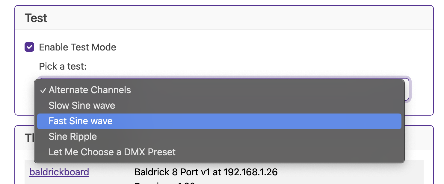 BaldrickDMX Web Interface Test