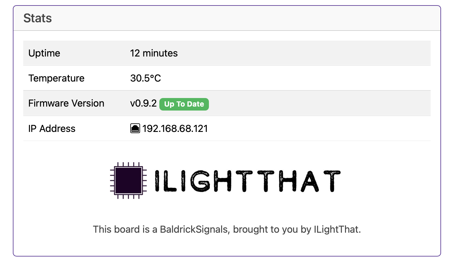 BaldrickSignals Web Interface Stats 